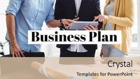  Presentation with business plan - Slide deck consisting of business plan text against people background and a  colored foreground