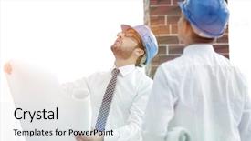  Presentation with foreman - Slides enhanced with business plan webside builder - architect and construction foreman background and a  colored foreground