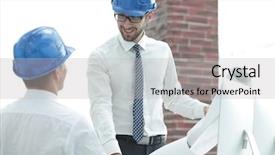  Presentation with foreman - Audience pleasing slide deck consisting of business plan webside builder - architect and construction foreman backdrop and a  colored foreground