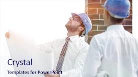  Presentation with foreman - Audience pleasing PPT theme consisting of business plan webside builder - architect and construction foreman backdrop and a  colored foreground