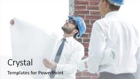  Presentation with foreman - Beautiful PPT layouts featuring business plan webside builder - architect and construction foreman backdrop and a  colored foreground