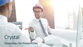  Presentation with project - Cool new PPT theme with business plan webside builder - architect and engineer considering backdrop and a sky blue colored foreground