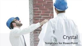  Presentation with building construction - Audience pleasing slides consisting of business plan webside builder - architect and the foreman backdrop and a  colored foreground