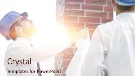  Presentation with building construction - Presentation theme enhanced with business plan webside builder - architect and the foreman background and a  colored foreground