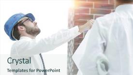  Presentation with foreman - Slide deck consisting of business plan webside builder - architect and the foreman background and a  colored foreground