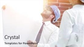  Presentation with foreman - Theme with business plan webside builder - architect and the foreman background and a  colored foreground
