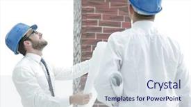  Presentation with building construction - Amazing presentation theme having business plan webside builder - architect and the foreman backdrop and a  colored foreground