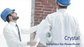  Presentation with building construction - Beautiful PPT theme featuring business plan webside builder - architect and the foreman backdrop and a sky blue colored foreground