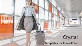  Presentation with railroad - PPT theme having business platform - full length of young businesswoman background and a light gray colored foreground