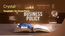 Presentation with business book - Beautiful slides featuring business-policy-inscription-coming-out backdrop and a tawny brown colored foreground
