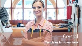  Presentation with workshop - PPT layouts having business-portrait-of-proud-owner background and a coral colored foreground