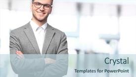  Presentation with confident - Theme with business portraits - handsome smiling confident businessman portrait background and a sky blue colored foreground