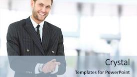  Presentation with confident - Slide deck consisting of business portraits - handsome smiling confident businessman portrait background and a light blue colored foreground