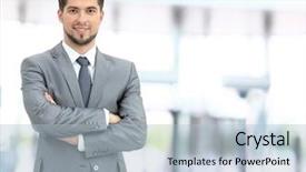  Presentation with confident - Theme featuring business portraits - handsome smiling confident businessman portrait background and a light blue colored foreground