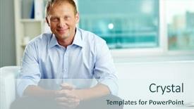  Presentation with confident - PPT layouts enhanced with business portraits - portrait of confident man sitting background and a sky blue colored foreground