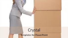  Presentation with transportation - Colorful presentation theme enhanced with business post and transportation concept - busy businesswoman pushing tower of cardboards backdrop and a coral colored foreground