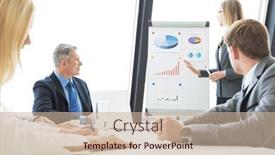  Presentation with meeting table - Presentation design having business-presentation-of-statistics-business background and a soft green colored foreground