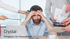  Presentation with workplace stress - Beautiful PPT layouts featuring stress workplace - colleagues with document digital tablet backdrop and a light blue colored foreground