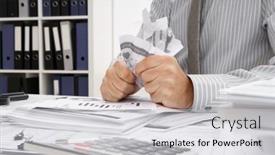  Presentation with tears - Presentation design with business-problem-concept-disappointed-businessman background and a light gray colored foreground