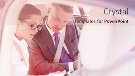 Presentation with car business - Presentation theme having business professionals discussing over documents while sitting in car background and a lemonade colored foreground