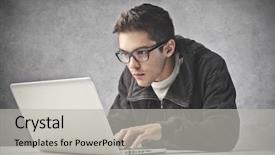  Presentation with business profile - Audience pleasing presentation consisting of business profile - boy using his laptop computer backdrop and a light gray colored foreground