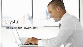  Presentation with business profile - Beautiful slide deck featuring business profile - businessman sitting at desk backdrop and a white colored foreground