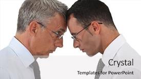  Presentation with business profile - Slide deck with business profile - businessmen head to head background and a light gray colored foreground