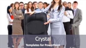  Presentation with office chair - Theme featuring business profile - contemporary office chair and businesswoman background and a gray colored foreground