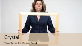  Presentation with business profile - Slides having business profile frames - portrait of a beautiful young background and a  colored foreground