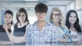  Presentation with modern eye glasses on yellow - Presentation theme having business profile frames - pretty woman in glasses background and a light blue colored foreground