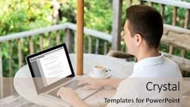  Presentation with coding coffee - PPT theme consisting of business programming people and technology background and a soft green colored foreground