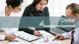  Presentation with team working together - PPT layouts consisting of business project together at office background and a ocean colored foreground