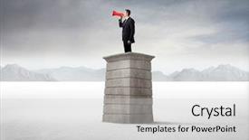  Presentation with tower - Slides featuring business proposal - businessman using a megaphone background and a light gray colored foreground