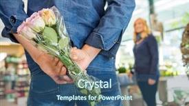  Presentation with flower woman - Cool new slide deck with business proposal - rear view of man hiding backdrop and a  colored foreground