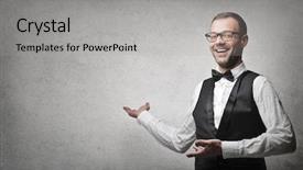  Presentation with elegant furniture design - PPT theme consisting of business proposal - young elegant man on gray background and a light gray colored foreground