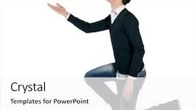  Presentation with one young man exercising handball - Slide set featuring business proposal blue - isolated young man giving something background and a white colored foreground