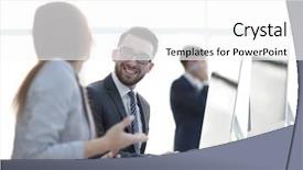  Presentation with employees - Colorful slide set enhanced with business prospect - prospective employees are talking backdrop and a white colored foreground