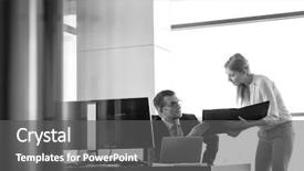  Presentation with file cabinets - Colorful PPT theme enhanced with business quarter report - businesswoman showing file to businessman backdrop and a dark gray colored foreground