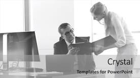  Presentation with detective case file typed - Amazing PPT layouts having business quarter report - young businesswoman showing file backdrop and a light gray colored foreground