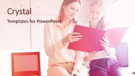  Presentation with business report - Amazing PPT theme having business quarter report - young businesswomen reading file while backdrop and a  colored foreground