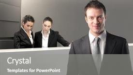  Presentation with hotel - Presentation having hotel mangement - smiling businessman with receptionists background and a dark gray colored foreground