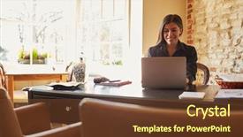  Presentation with boutique hotel - PPT theme having space management - young woman working background and a tawny brown colored foreground