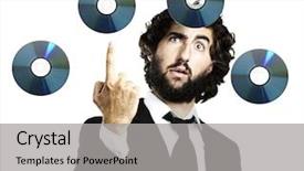  Presentation with flying - Slide deck with business records - portrait of young man pointing background and a light gray colored foreground