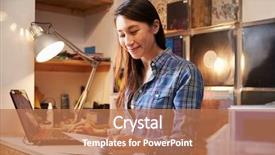  Presentation with young sing woman singing young - PPT theme having business records - young woman working behind background and a coral colored foreground