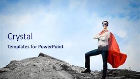  Presentation with superman - Slide deck with business red - confident superman in cape background and a sky blue colored foreground