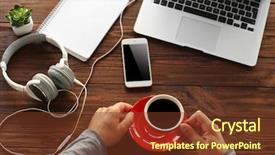  Presentation with workplace - Beautiful PPT layouts featuring business red - man having coffee break backdrop and a tawny brown colored foreground