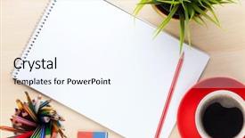  Presentation with flower office desk table - Cool new presentation theme with business red white - office desk table with supplies backdrop and a cool aqua colored foreground