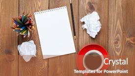  Presentation with flower office desk table - PPT theme featuring business red white - office desk table with supplies background and a red colored foreground