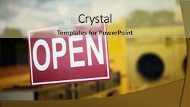  Presentation with laundromat - Slides with business red white - open sign hanging background and a yellow colored foreground