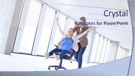  Presentation with office chair - Colorful slide set enhanced with business relocation - full length of young businessman backdrop and a sky blue colored foreground
